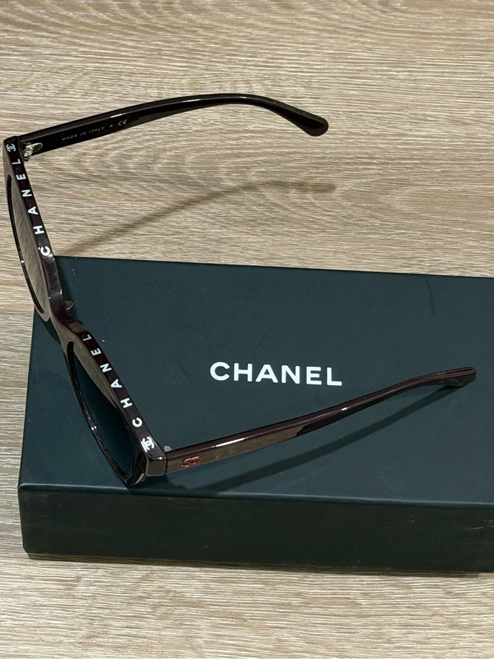 CHANEL Burgundy Frame Sunglasses with White Logo